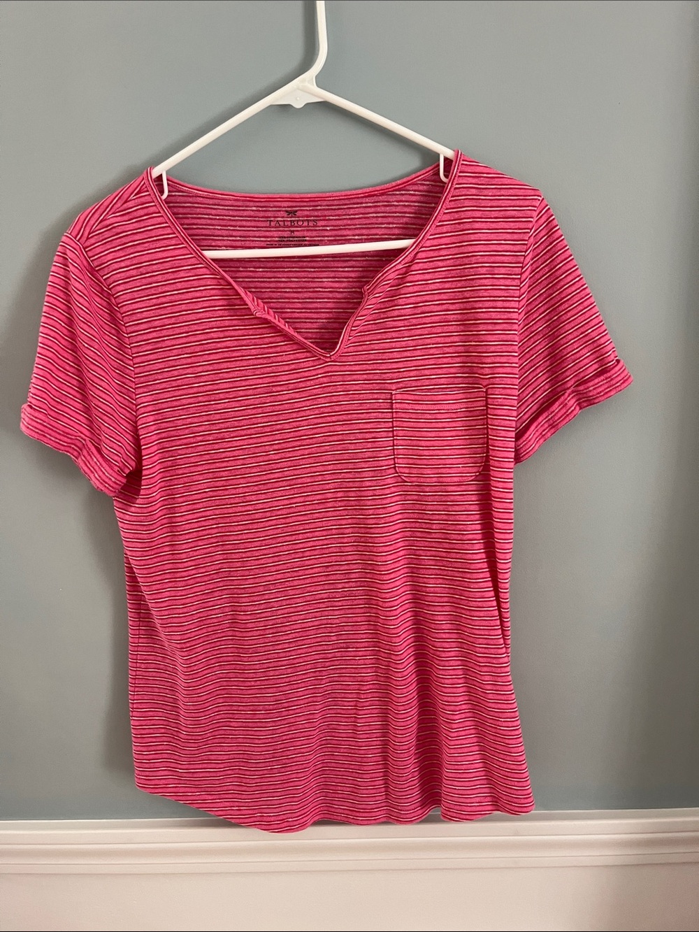 TalbotsStriped Pink V-Neck Pocket Tee - Women